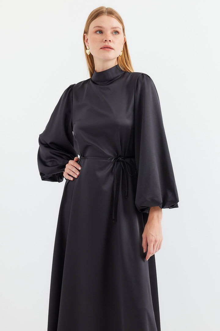 BGD Women Satin Hijab Evening Dress - Black - Mariano Escobedo