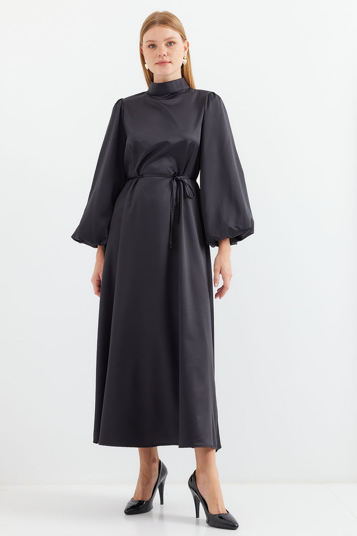 BGD Women Satin Hijab Evening Dress - Black - Mariano Escobedo