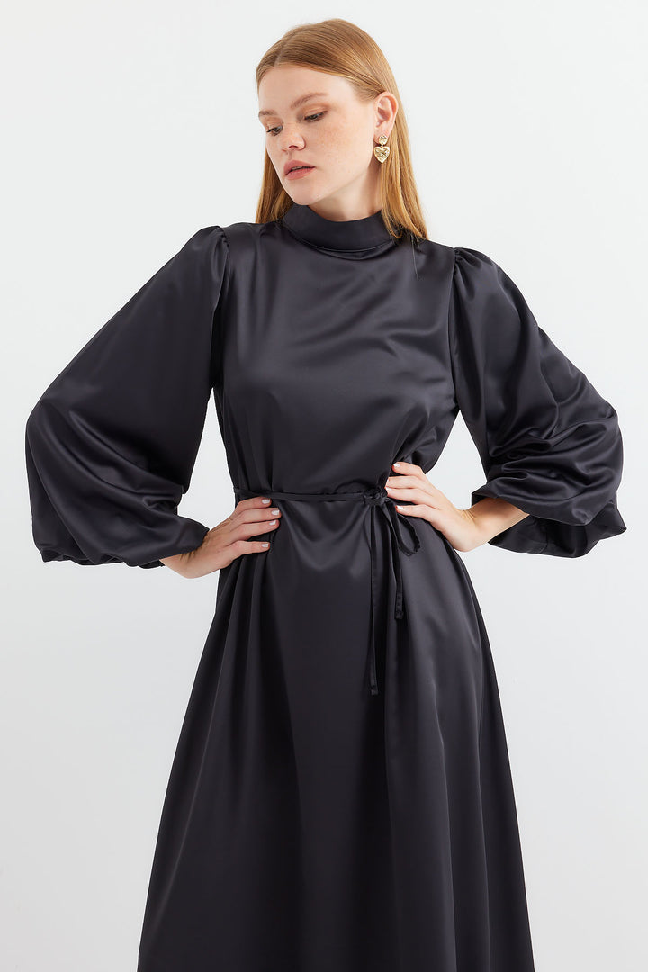 BGD Women Satin Hijab Evening Dress - Black - Mariano Escobedo