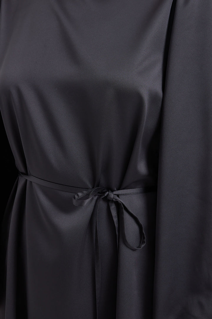 BGD Women Satin Hijab Evening Dress - Black - Mariano Escobedo