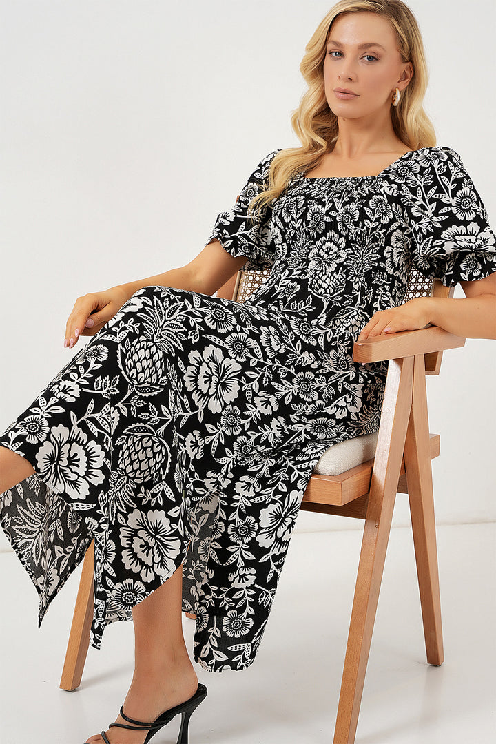 BGD Women Patterned Slit Dress - Black - Bensheim