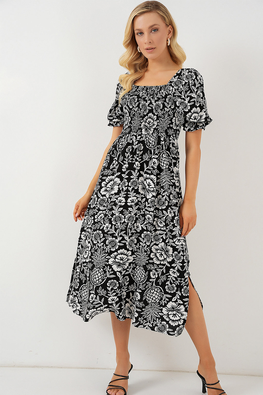 BGD Women Patterned Slit Dress - Black - Bensheim