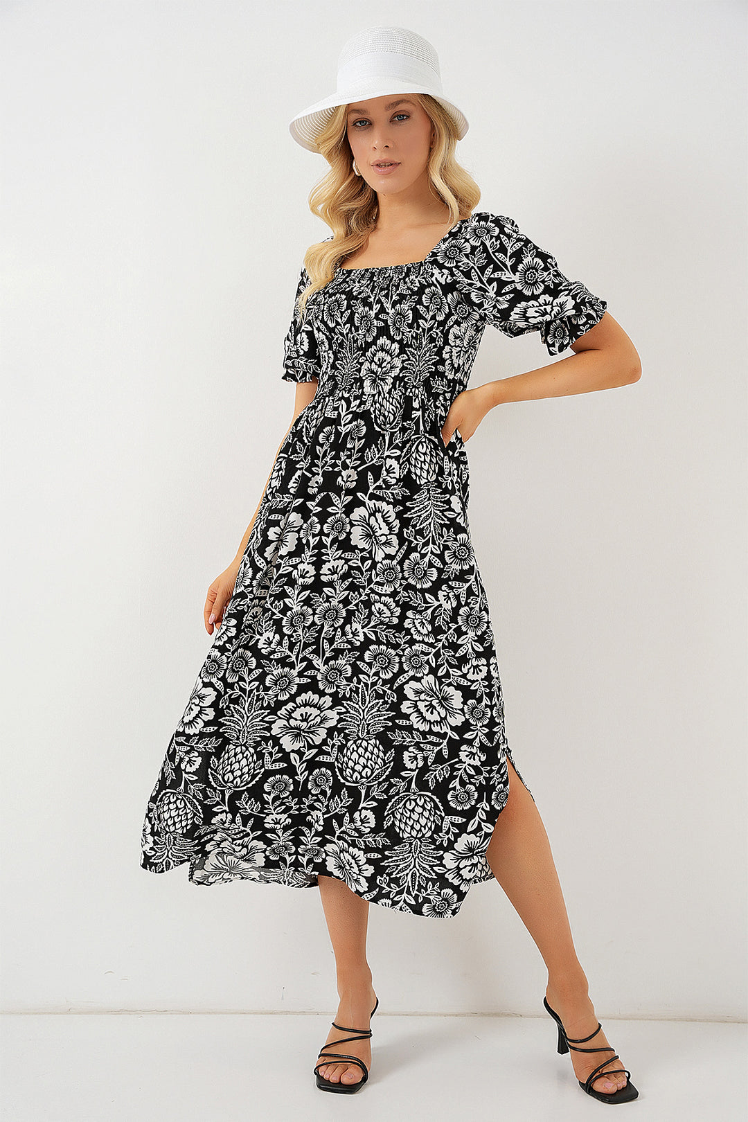 BGD Women Patterned Slit Dress - Black - Bensheim