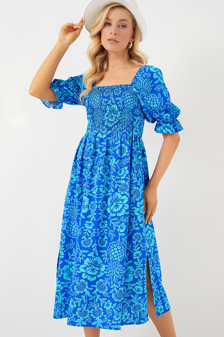 BGD Women Patterned Slit Dress - Blue - Chioggia
