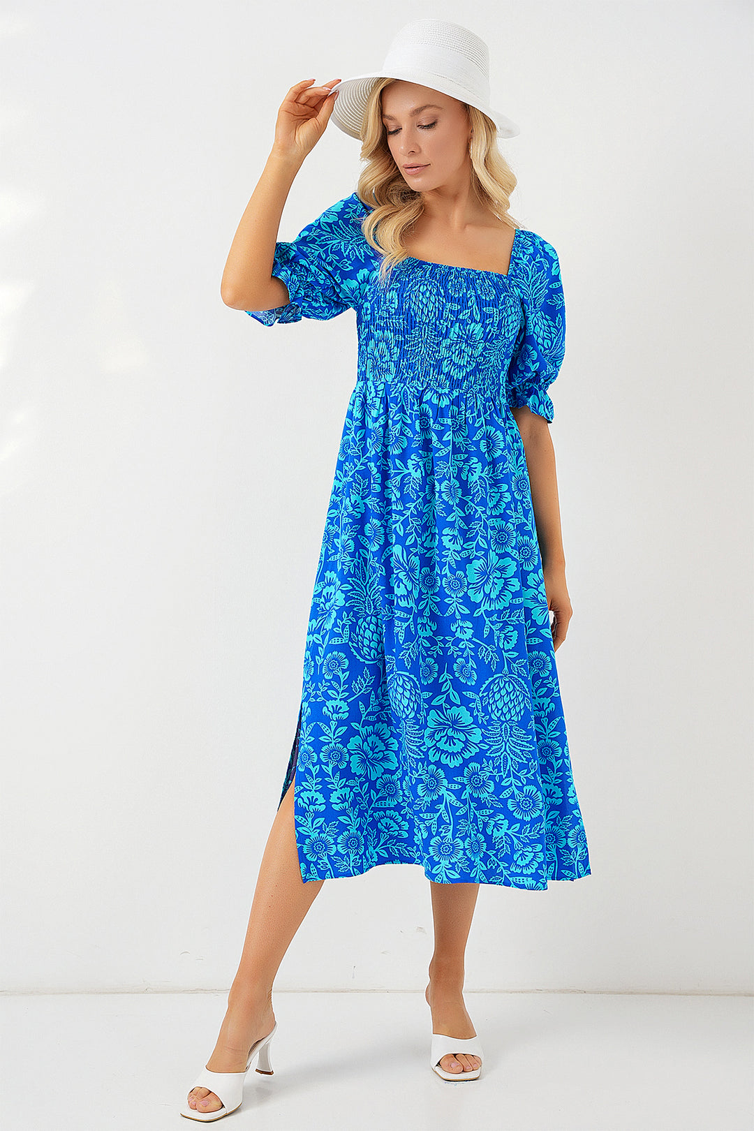 BGD Women Patterned Slit Dress - Blue - Chioggia