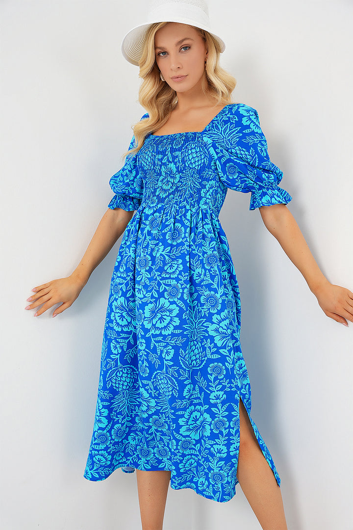 BGD Women Patterned Slit Dress - Blue - Chioggia