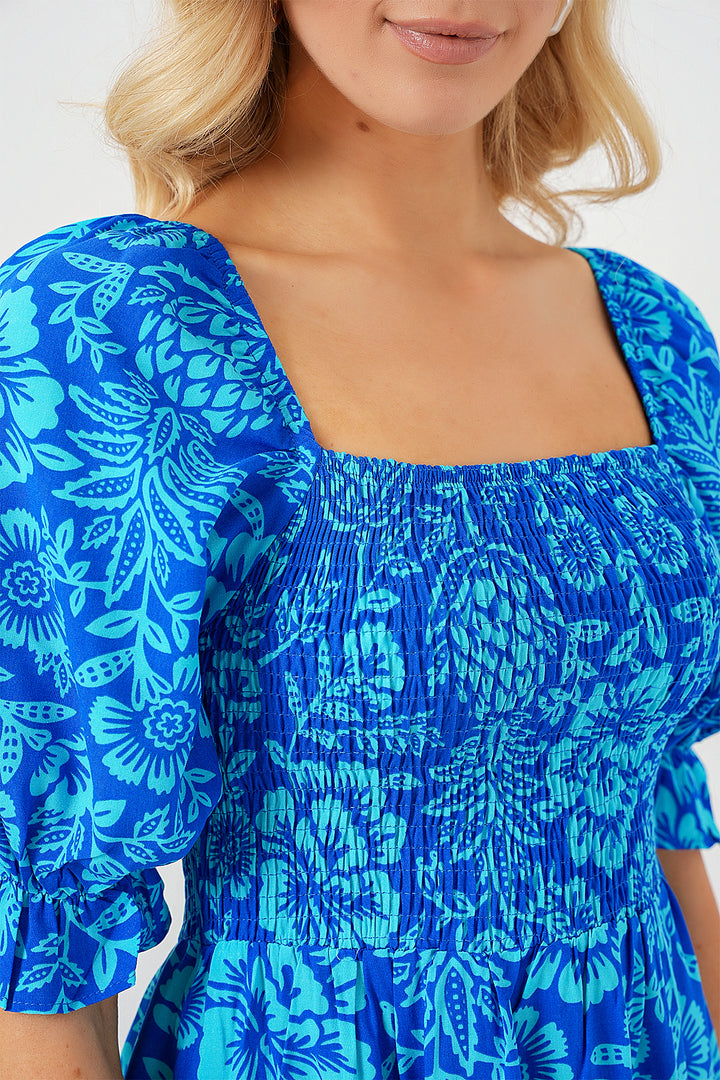 BGD Women Patterned Slit Dress - Blue - Chioggia