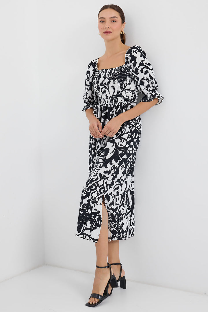 BGD Women Patterned Slit Dress - Black - Avondale