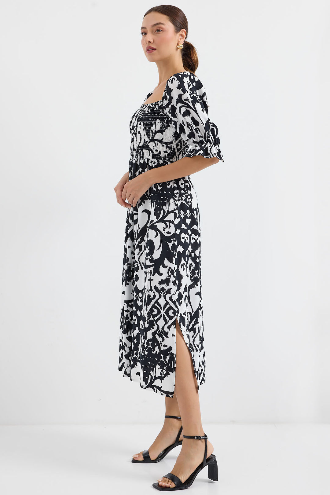 BGD Women Patterned Slit Dress - Black - Avondale