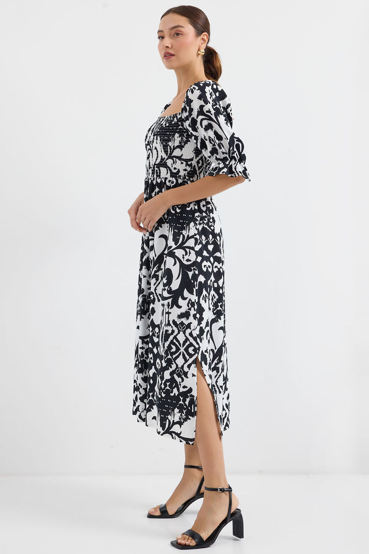 BGD Women Patterned Slit Dress - Black - Avondale