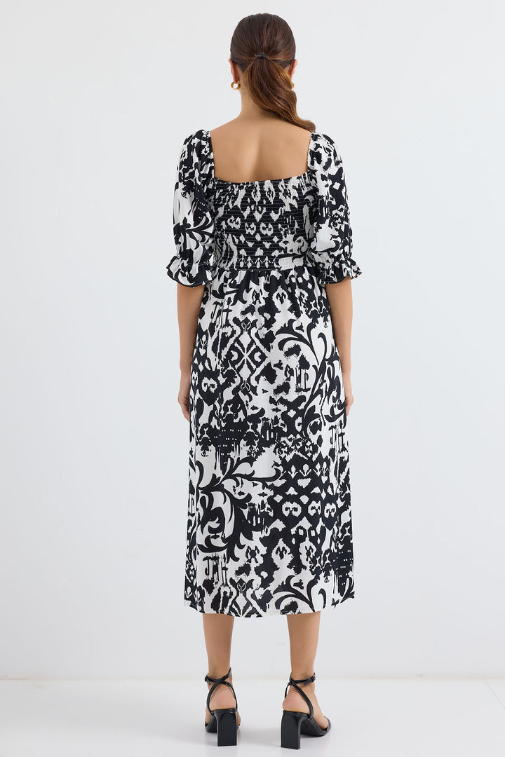 BGD Women Patterned Slit Dress - Black - Avondale