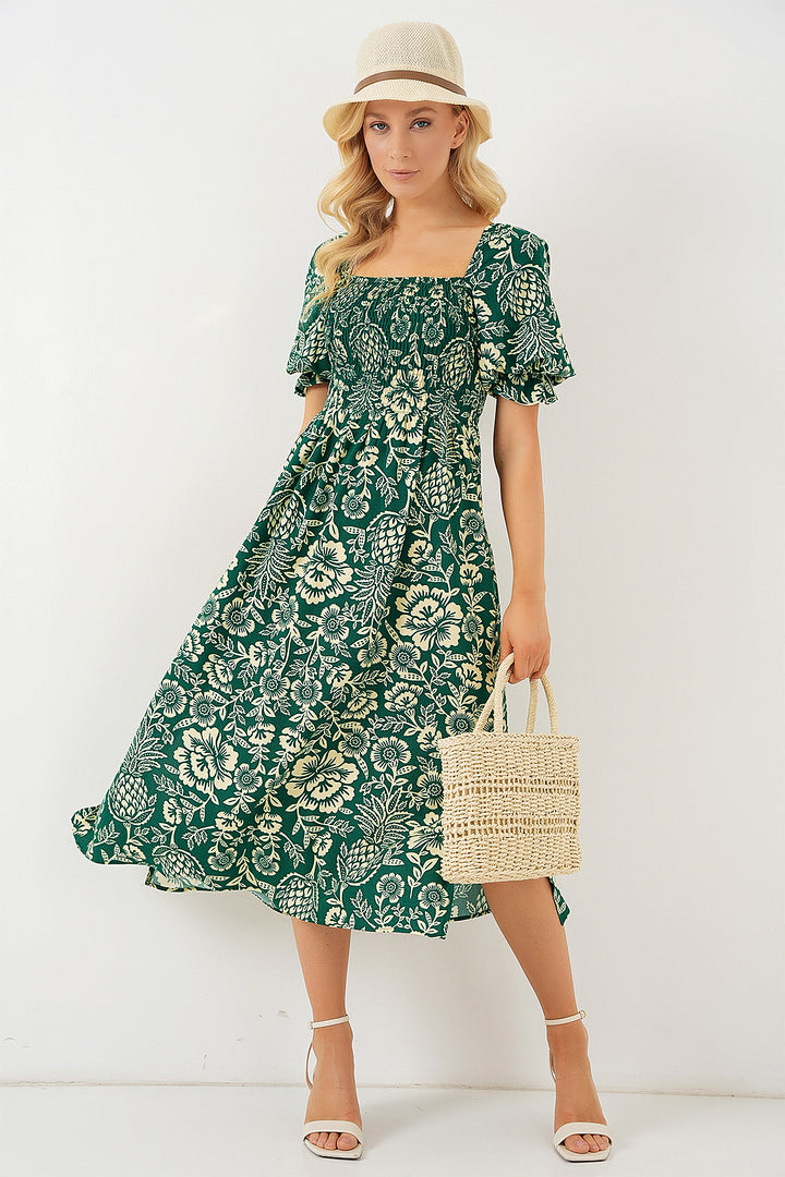 BGD Women Patterned Slit Dress - Emerald Green - Lansing