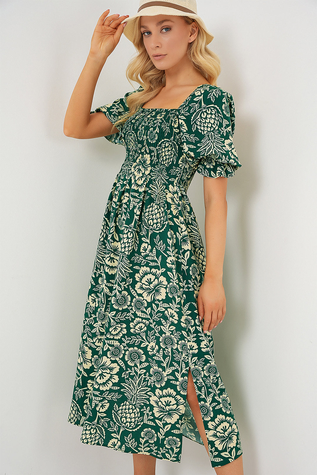 BGD Women Patterned Slit Dress - Emerald Green - Lansing