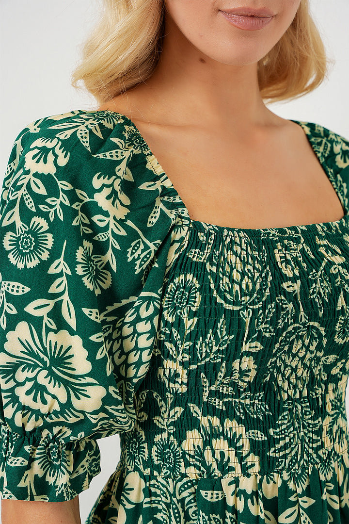 BGD Women Patterned Slit Dress - Emerald Green - Lansing