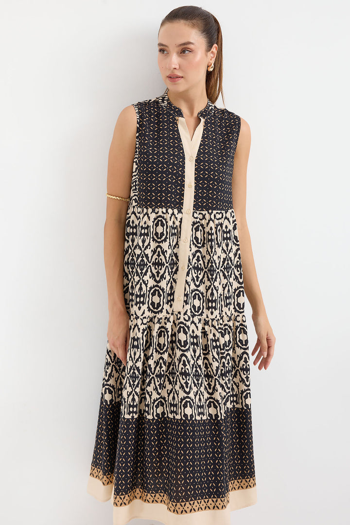 BGD Women Patterned Sleeveless Viscose Dress - Black - Bundaberg