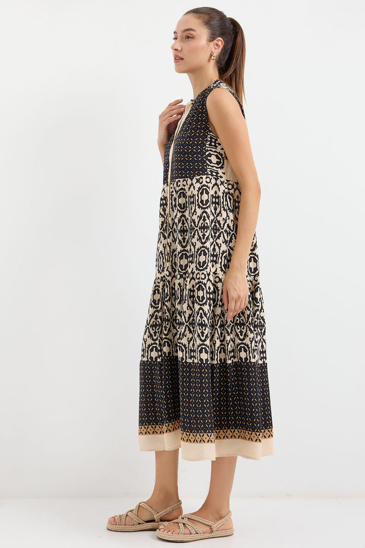 BGD Women Patterned Sleeveless Viscose Dress - Black - Bundaberg
