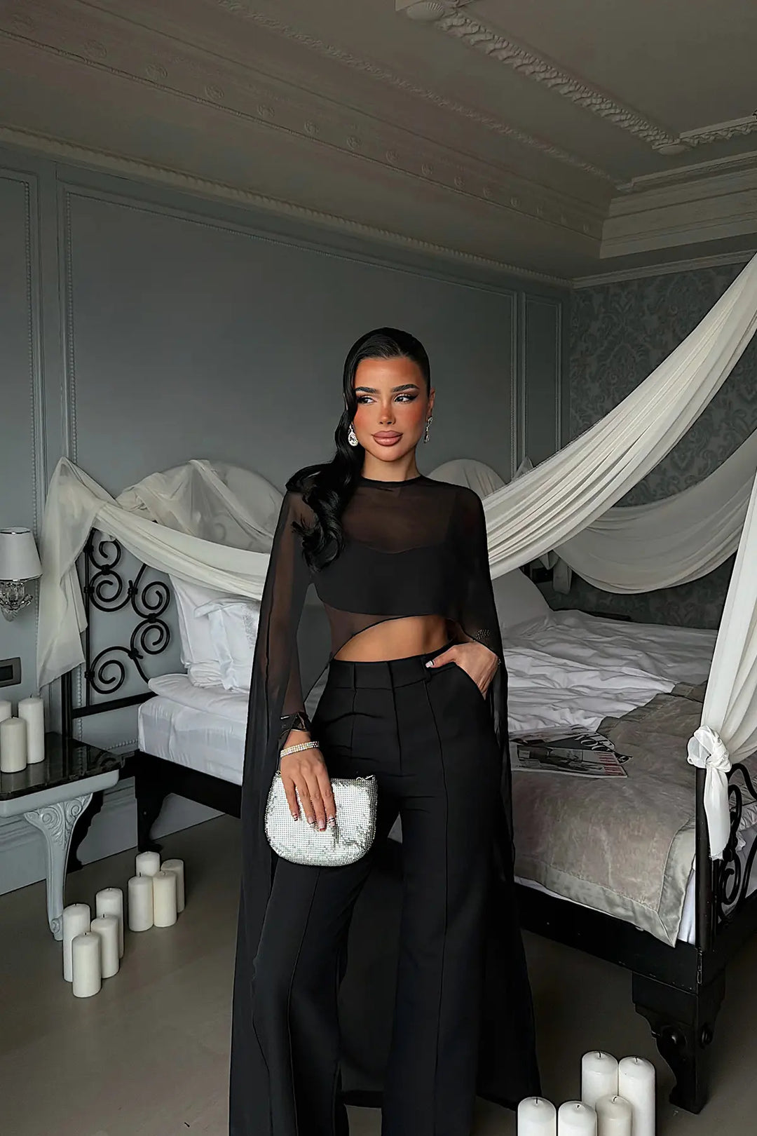 EYY Women Three-Piece Set with Black Chiffon Cape - Northcote