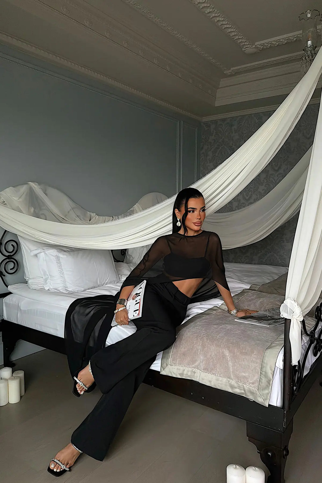 EYY Women Three-Piece Set with Black Chiffon Cape - Northcote