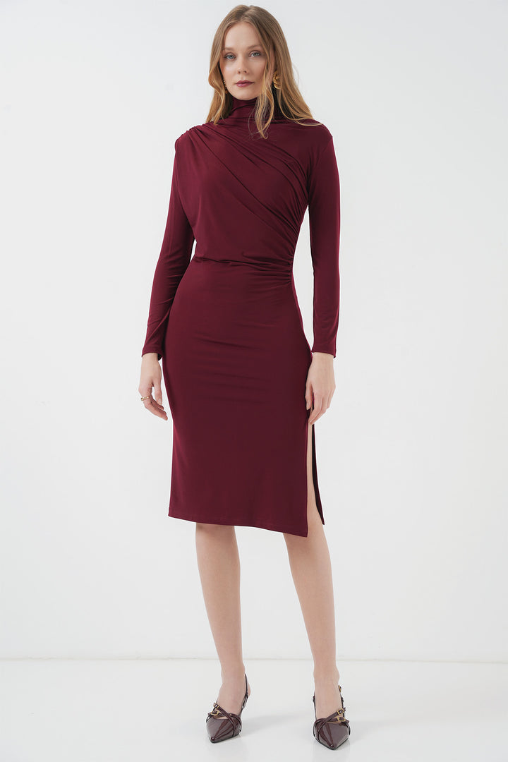 BGD Women Slit Draped Dress - Burgundy - Ciudad de Allende