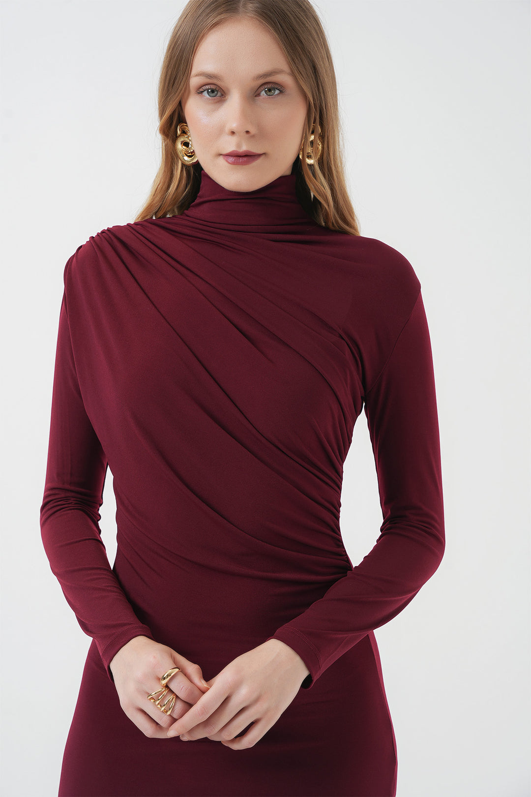 BGD Women Slit Draped Dress - Burgundy - Ciudad de Allende