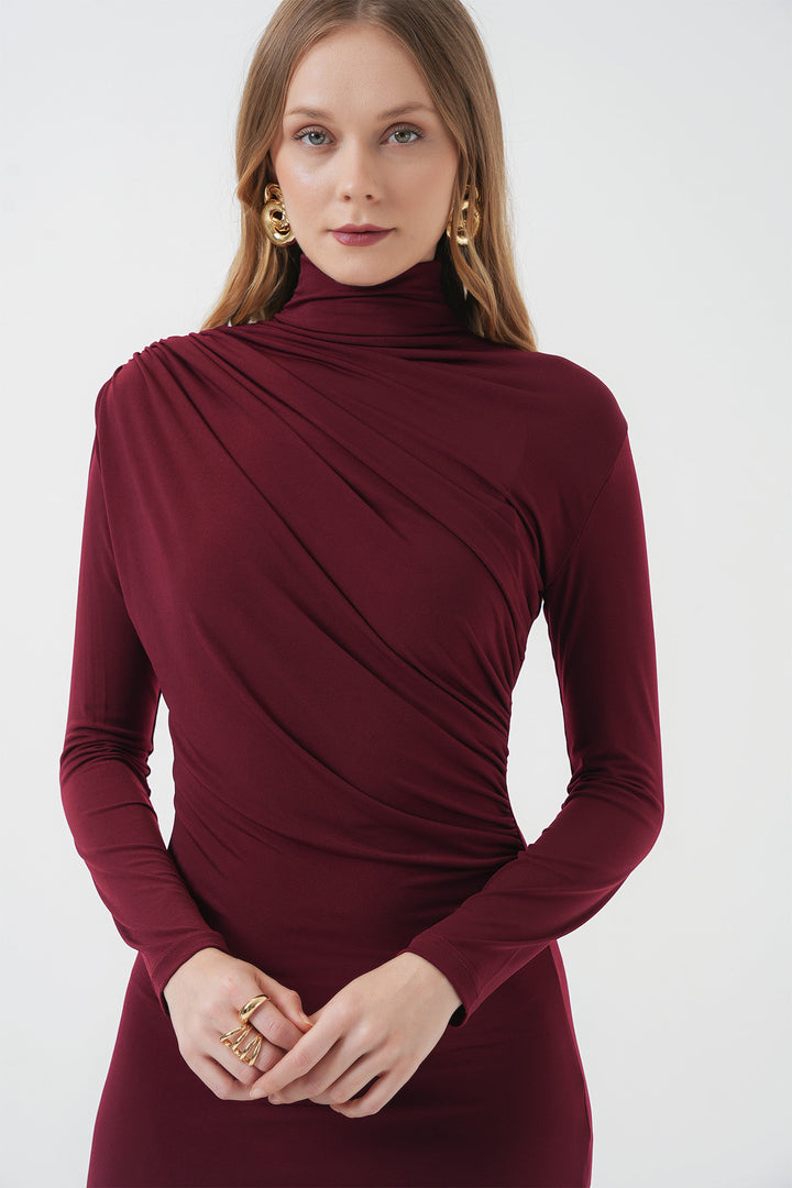 BGD Women Slit Draped Dress - Burgundy - Ciudad de Allende