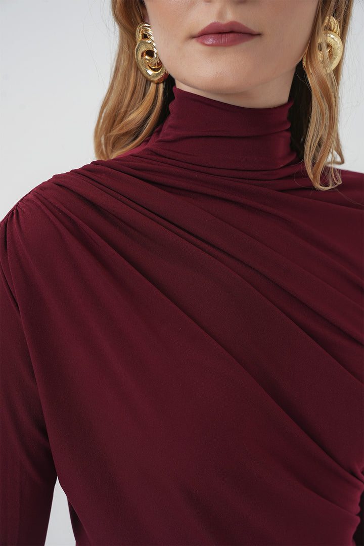 BGD Women Slit Draped Dress - Burgundy - Ciudad de Allende