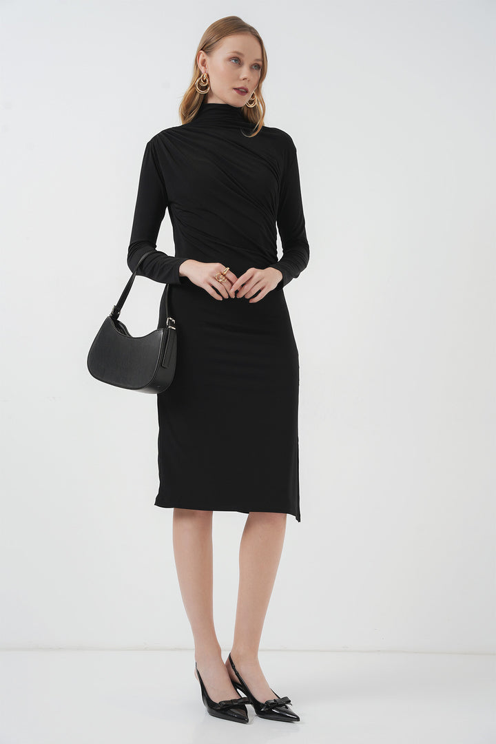 BGD Women Slit Draped Dress - Black - Dronten