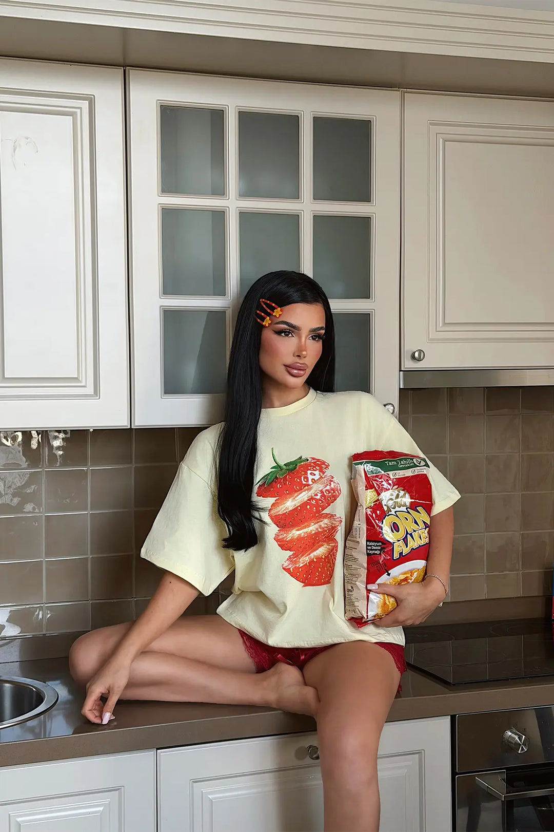 EYY Women Yellow Strawberry Print T-Shirt - Velbert