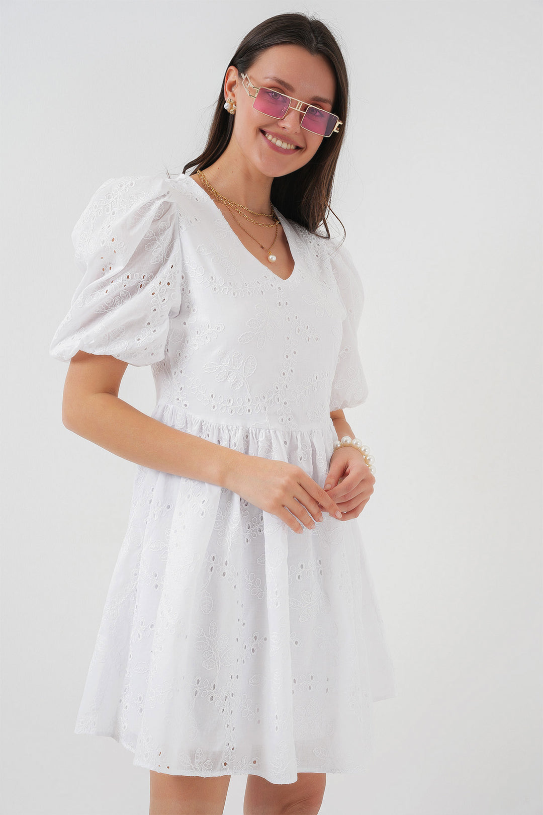 BGD Women Fistolu Short Dress - White - Nuneaton
