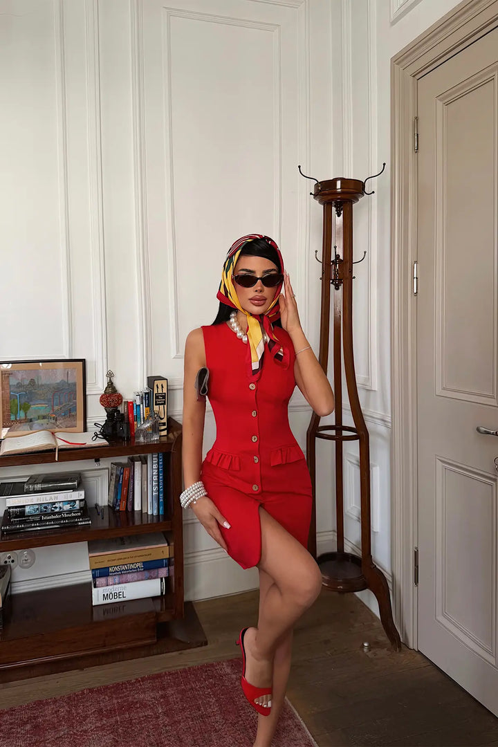 EYY Women Red Buttoned Dress - Oxchuc