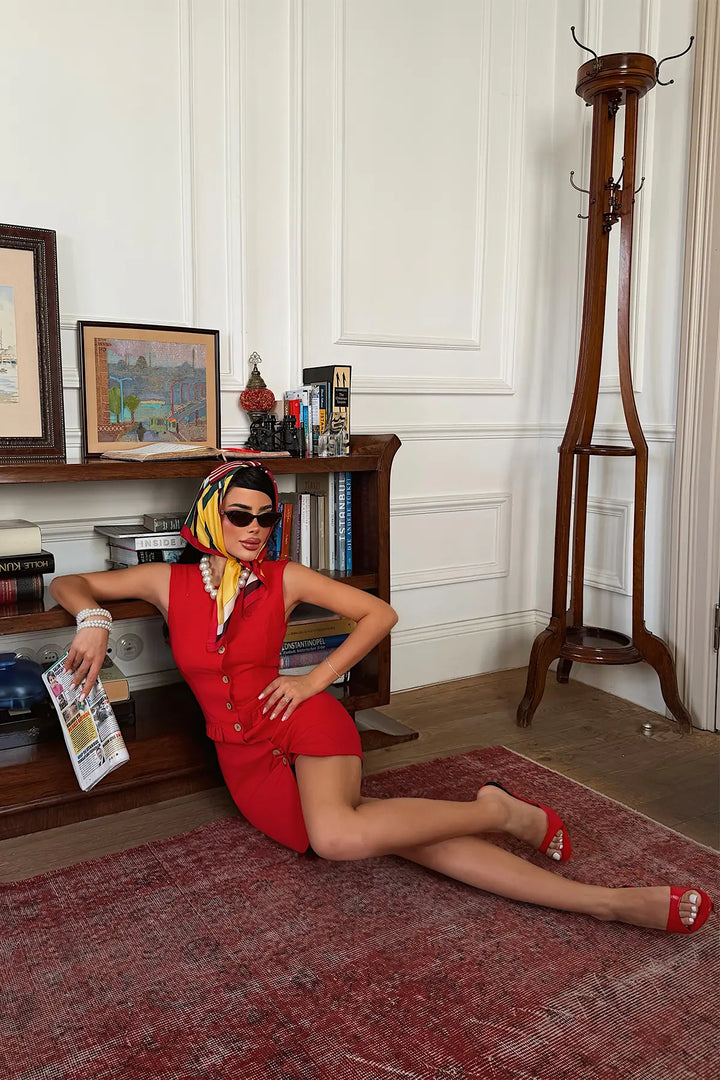 EYY Women Red Buttoned Dress - Oxchuc