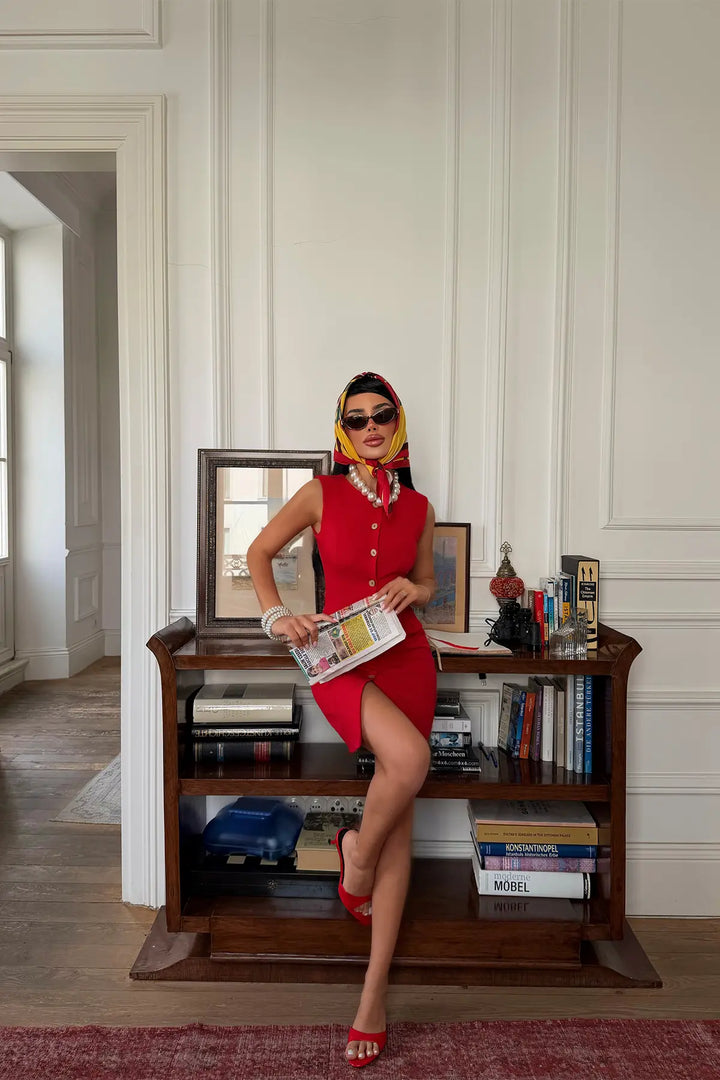 EYY Women Red Buttoned Dress - Oxchuc