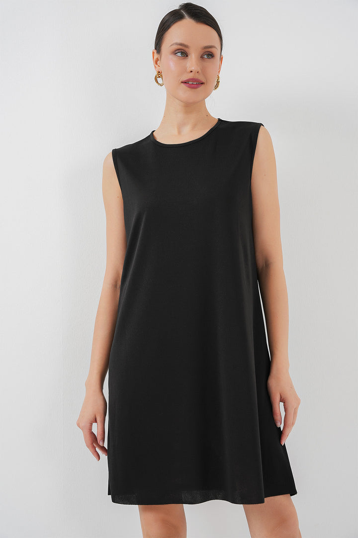 BGD Women Sleeveless Midi Dress Lining Petticoat - Black - Chalkída