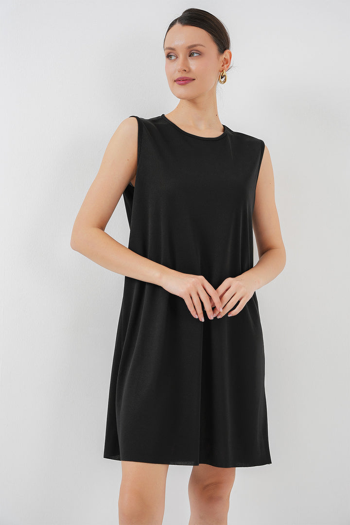 BGD Women Sleeveless Midi Dress Lining Petticoat - Black - Chalkída