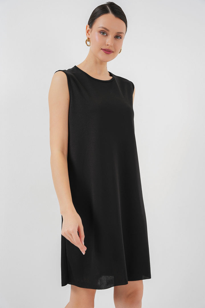 BGD Women Sleeveless Midi Dress Lining Petticoat - Black - Chalkída
