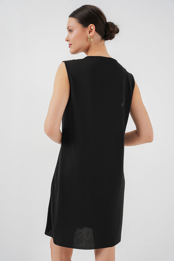 BGD Women Sleeveless Midi Dress Lining Petticoat - Black - Chalkída