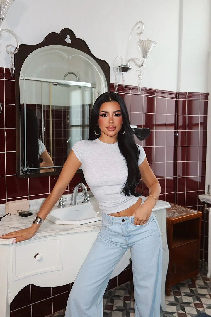 EYY Women Grey Basic Crop Top - Alton