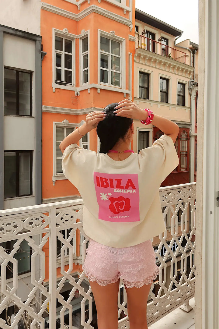 EYY Women Beige Printed Oversize T-Shirt - Osimo