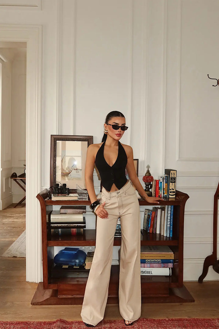 EYY Women Beige High-Waisted Pants with Pocket Detail - Lévis