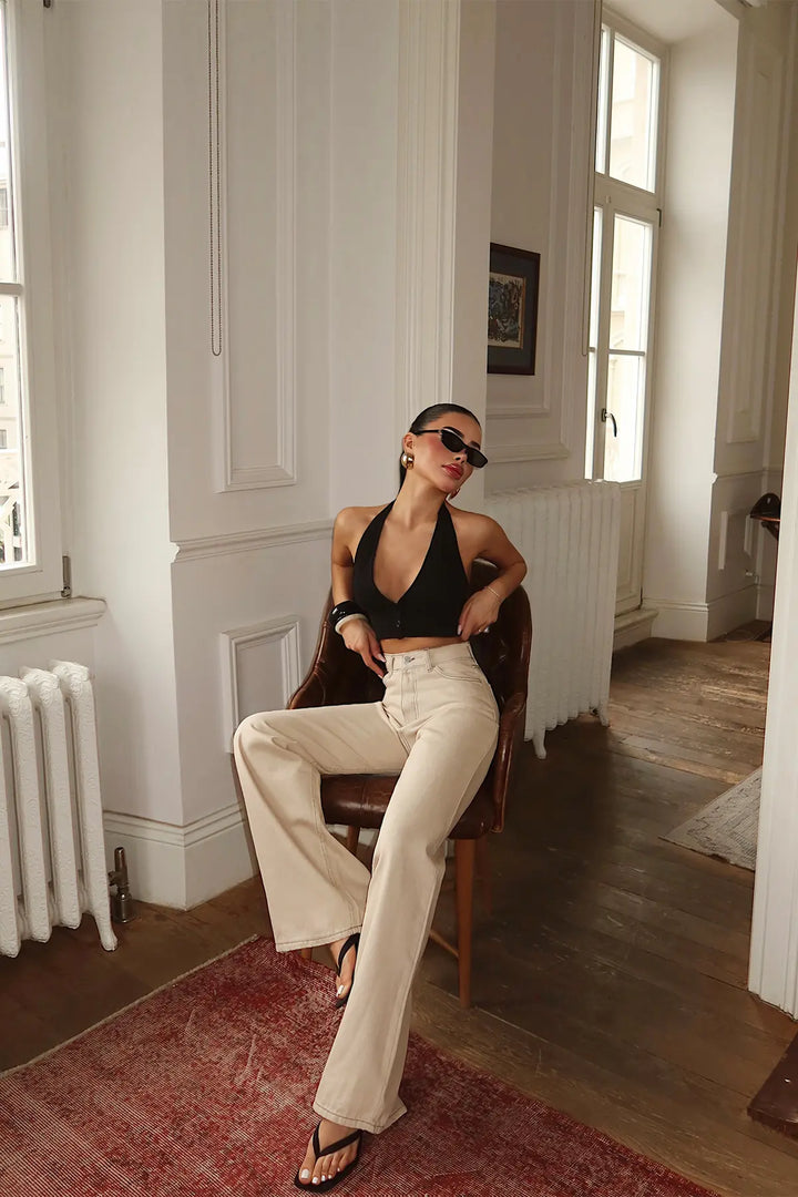 EYY Women Beige High-Waisted Pants with Pocket Detail - Lévis