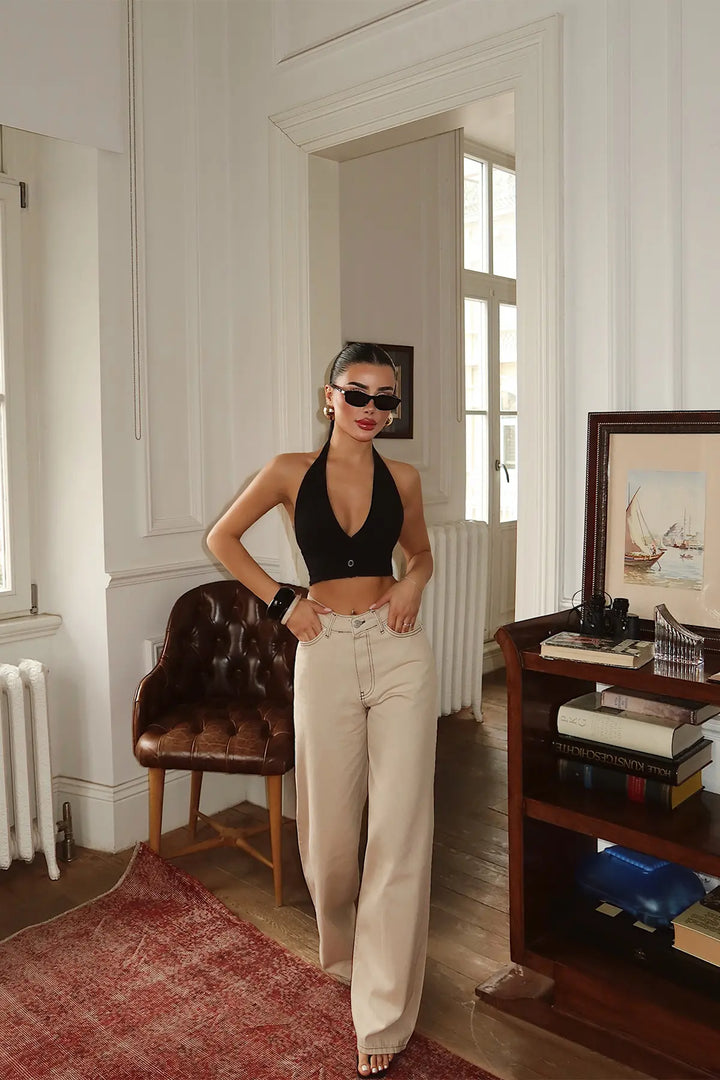 EYY Women Beige High-Waisted Pants with Pocket Detail - Lévis