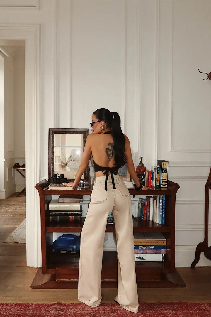 EYY Women Beige High-Waisted Pants with Pocket Detail - Lévis