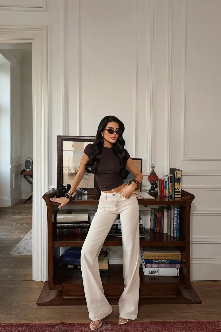EYY Women Cream Button Detail Trousers - Sama