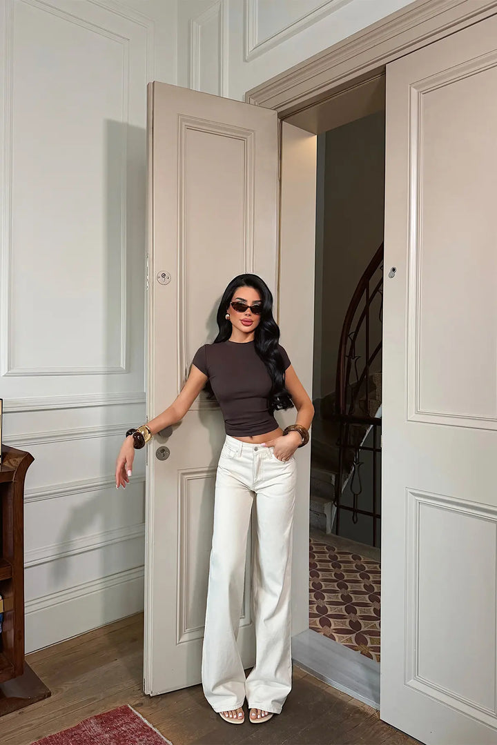 EYY Women Cream Button Detail Trousers - Sama