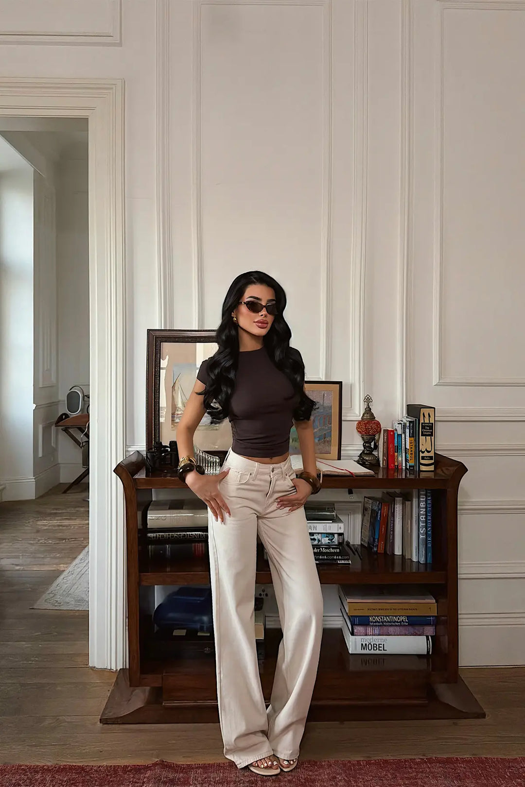 EYY Women Cream Button Detail Trousers - Sama