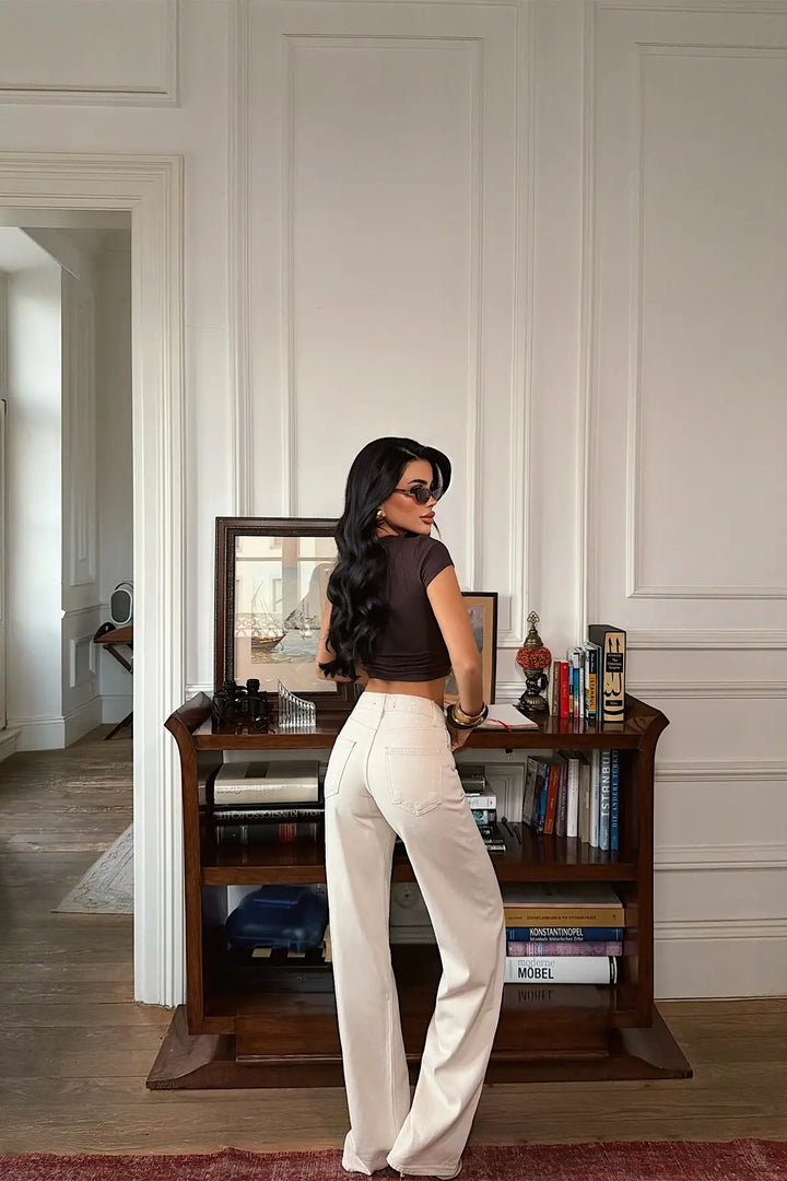 EYY Women Cream Button Detail Trousers - Sama