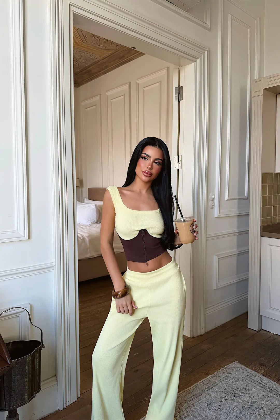 EYY Women Yellow Zipper Detail Pants Set - Bracknell