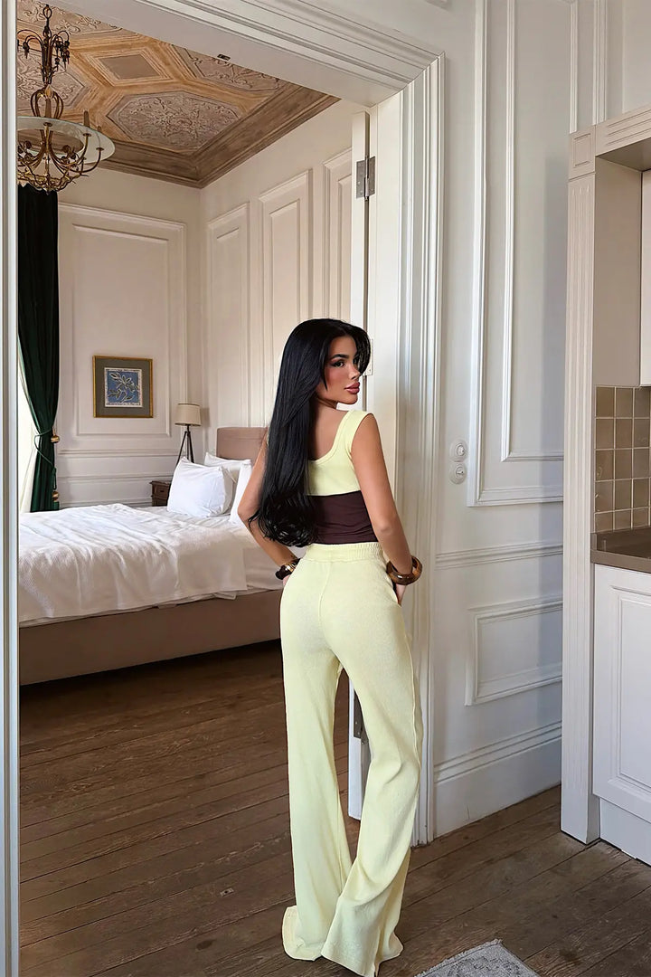 EYY Women Yellow Zipper Detail Pants Set - Bracknell