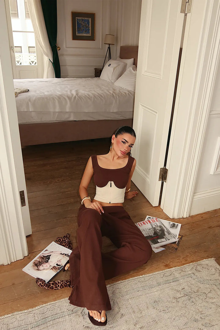 EYY Women Dark Brown Zipper Detail Pants Set - Matías Romero