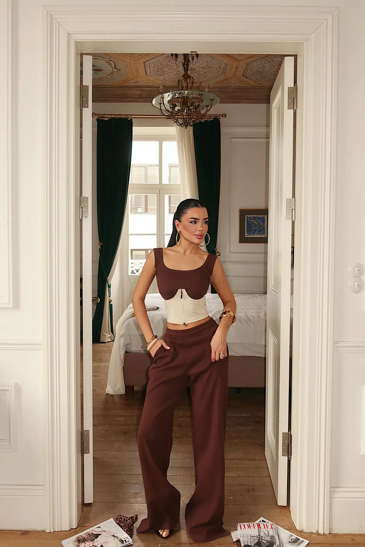 EYY Women Dark Brown Zipper Detail Pants Set - Matías Romero